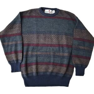 Florence Tricot Knit Sweater Mens Medium Wool Blend Striped Made In Italy